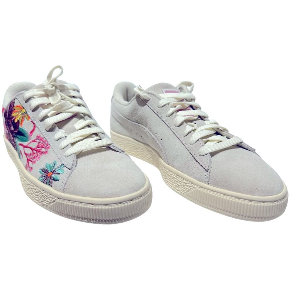 PUMA Suede Hyper Embroidered Women’s sneaker, size 8, color whisper white/orchid - Picture 3 of 11